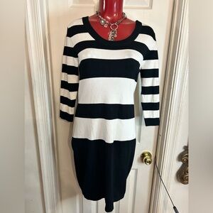 PINK ROSE STRIPED BLACK & WHITE SWEATER DRESS JUNIORS SIZE M -MEDIUM